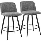 Toriano 26" Swivel Counter Stool in Grey Noise Fabric & Black Metal with Round Footrest (Set of 2)
